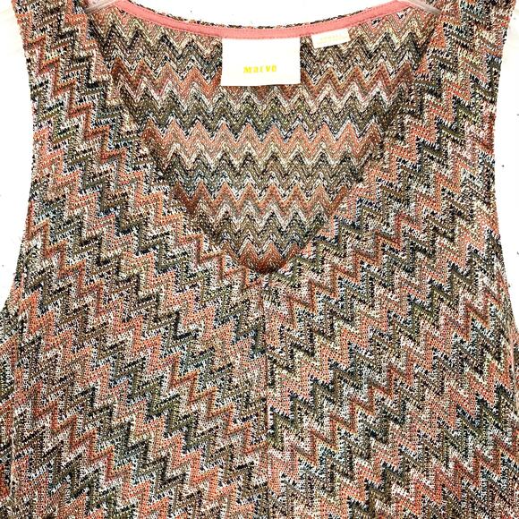 Anthropologie Maeve Westwater Knit Flounce Hem Dress Brown Motif A-Line Size XS - Picture 6 of 12